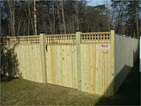 <b>Vertical Board Wood Privacy Fence with Square Lattice Top</b>